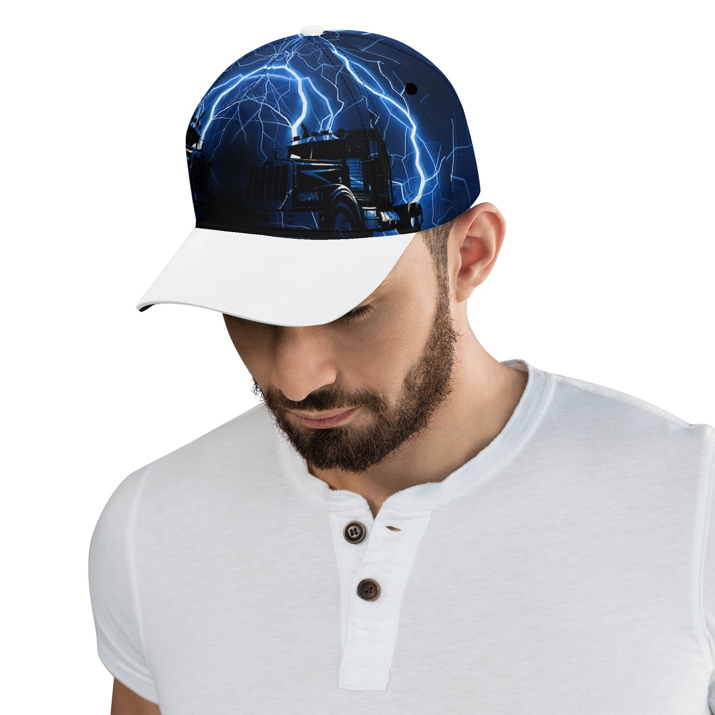 SemiHats Exclusive All Over Print Blue Lightning Trucker Baseball Cap