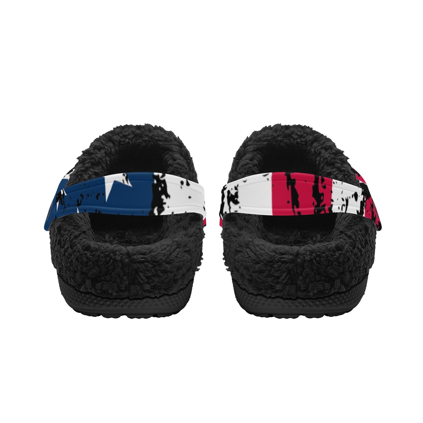 Distressed American Flag Adults Black Warm House Clog Winter Fur Lined Garden Slippers