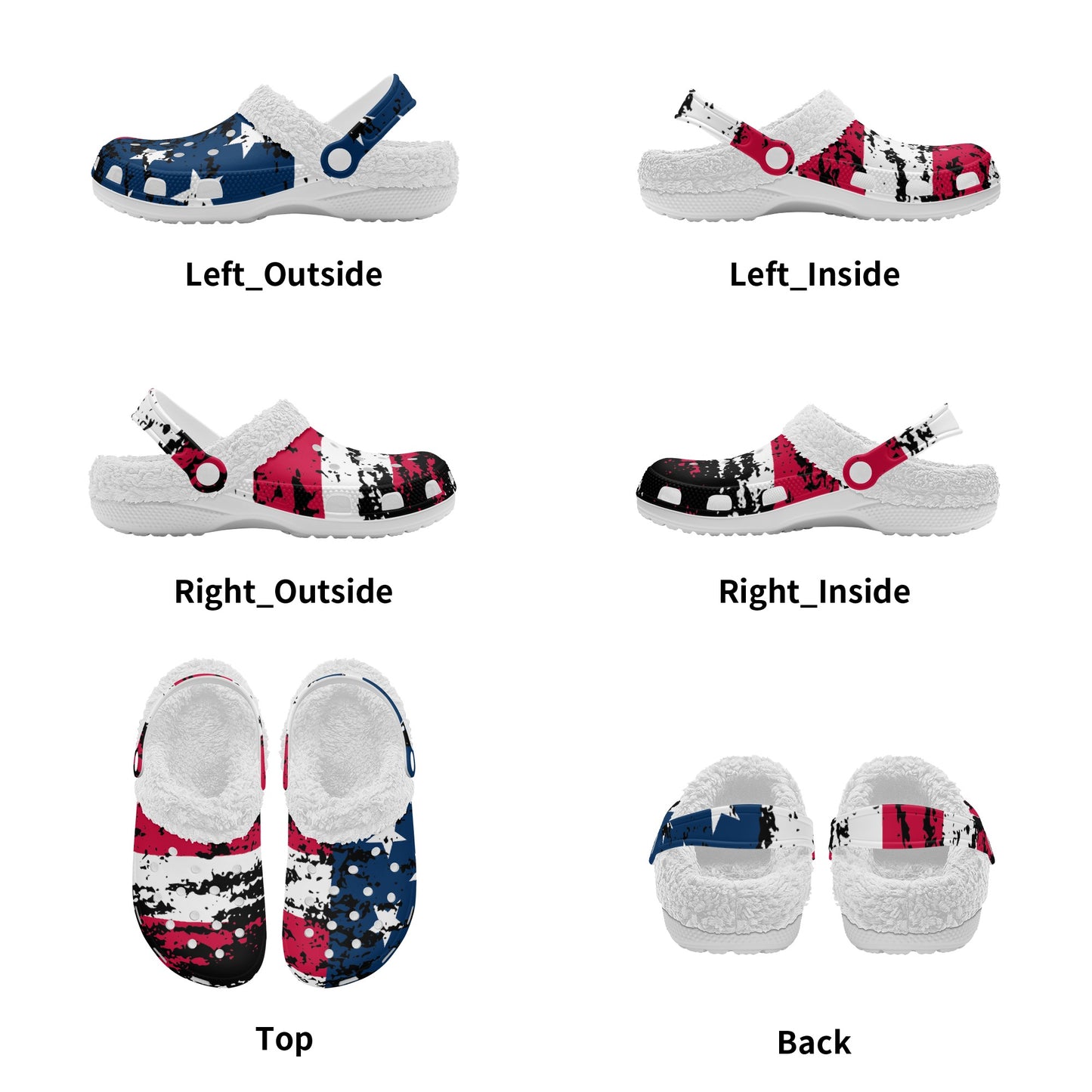 Distressed American Flag Adults White Warm House Clog Winter Fur Lined Garden Slippers