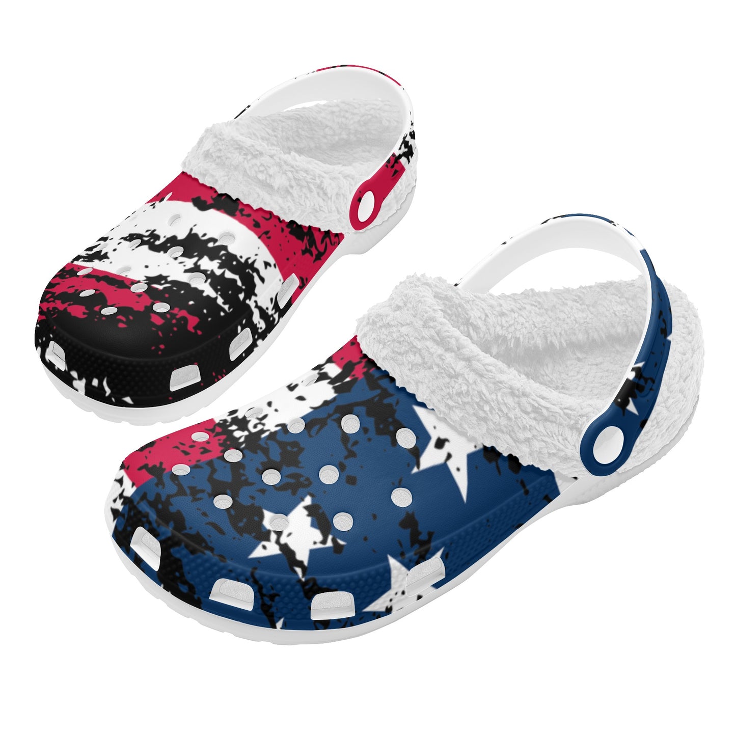 Distressed American Flag Adults White Warm House Clog Winter Fur Lined Garden Slippers