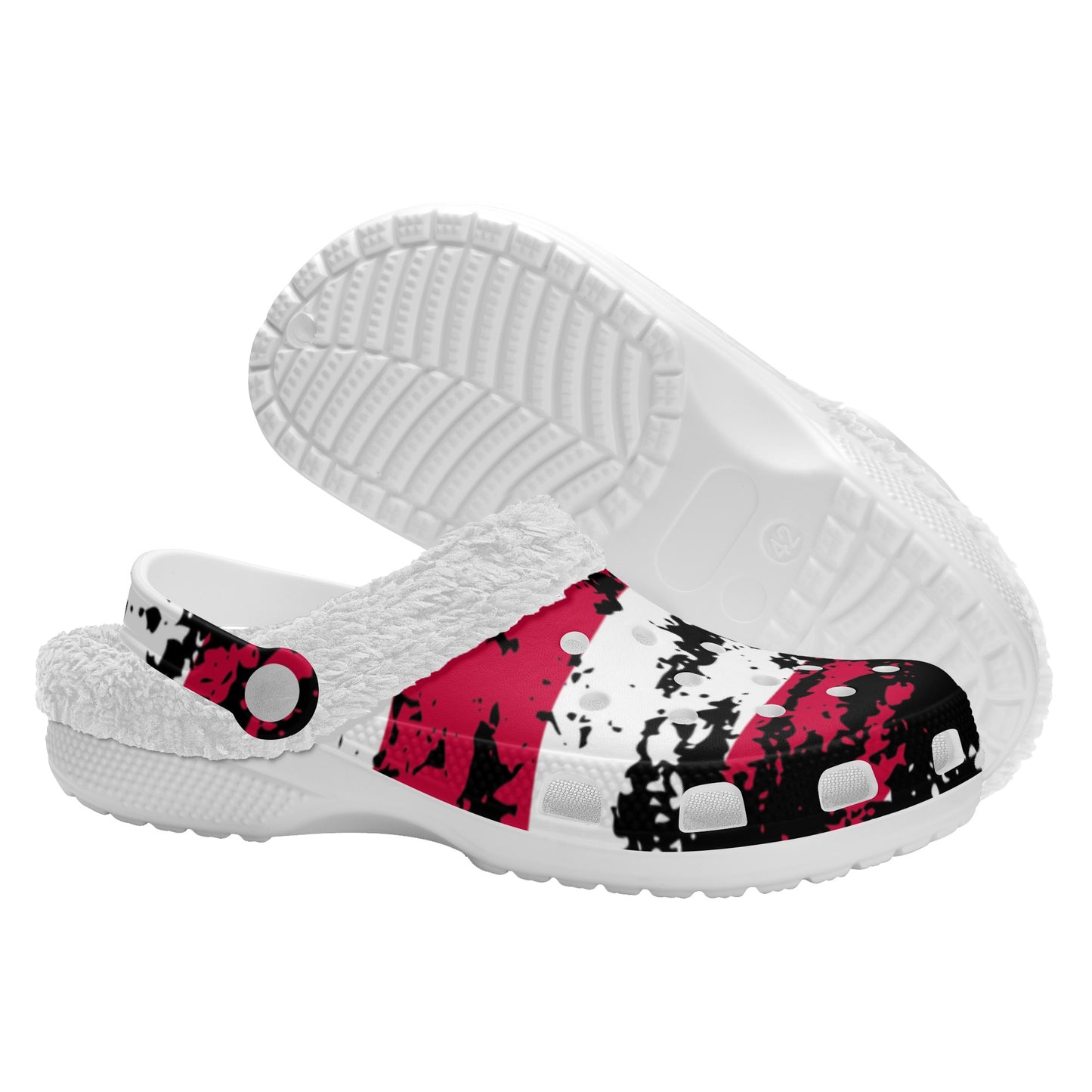 Distressed American Flag Adults White Warm House Clog Winter Fur Lined Garden Slippers