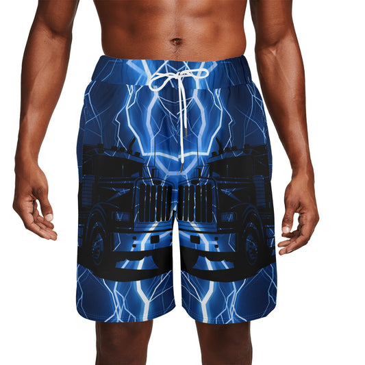 Exclusive Blue Lightning Trucker Mens Basketball Mesh Shorts Sea Life Swim Trunks