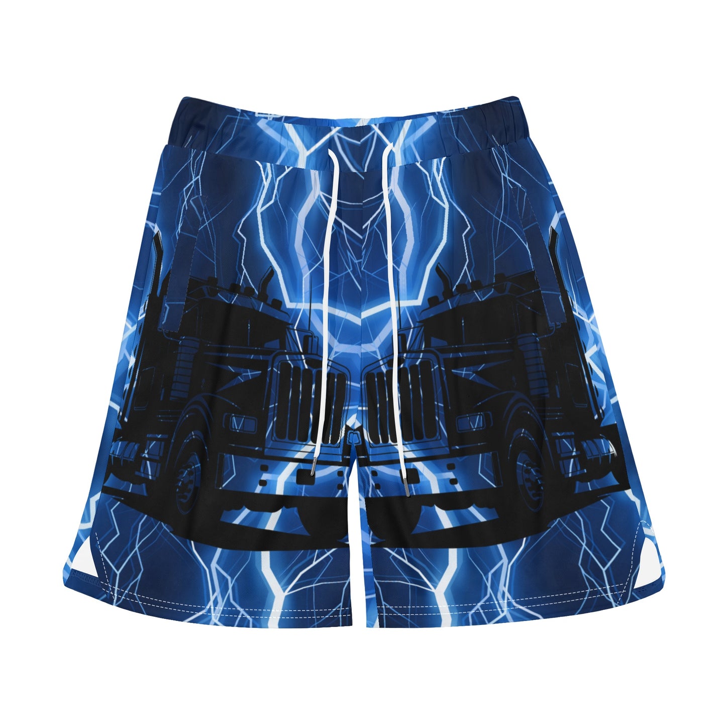 Exclusive Blue Lightning Trucker Mens Basketball Mesh Shorts Sea Life Swim Trunks