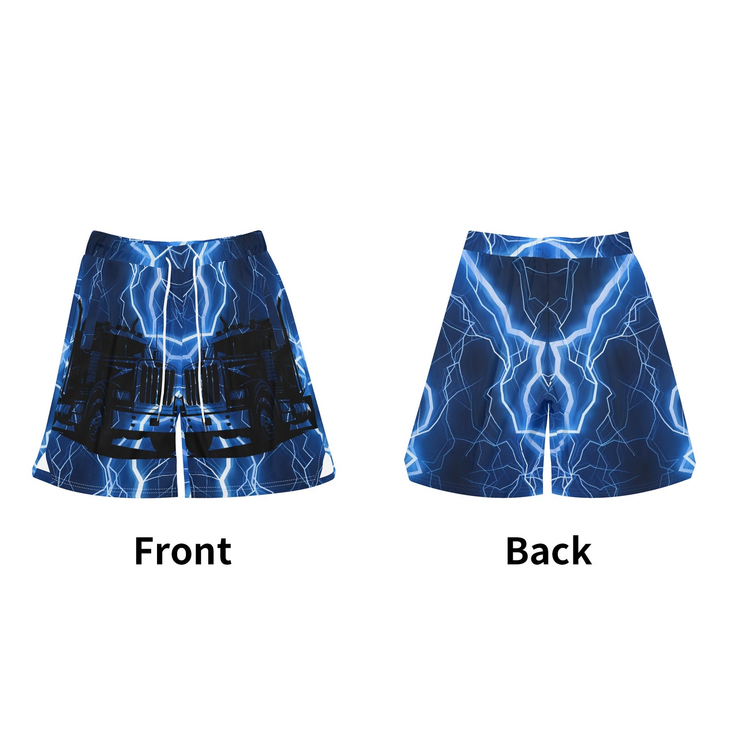 Exclusive Blue Lightning Trucker Mens Basketball Mesh Shorts Sea Life Swim Trunks