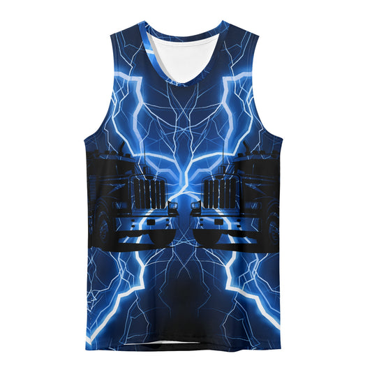 Exclusive Blue Lightning Trucker Mens Loose Fit Sleeveless Tank Top Muscle T-Shirt