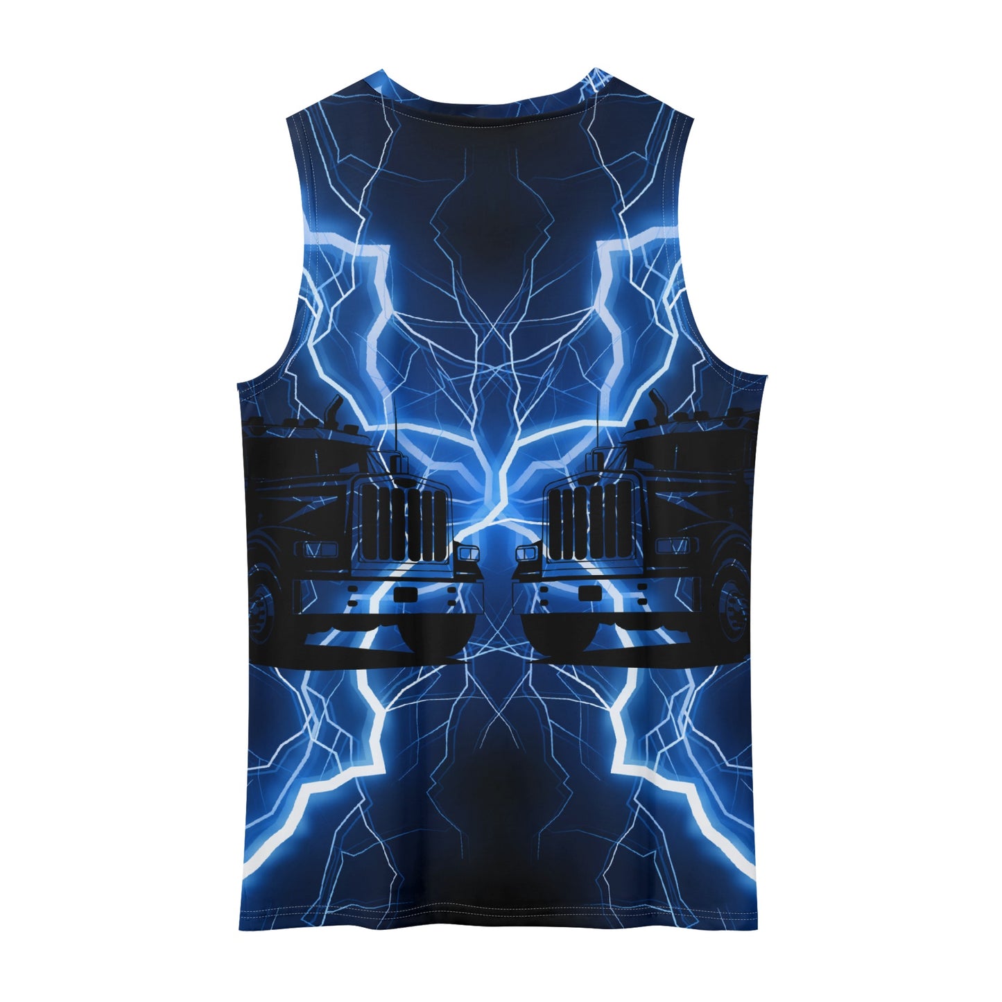 Exclusive Blue Lightning Trucker Mens Loose Fit Sleeveless Tank Top Muscle T-Shirt