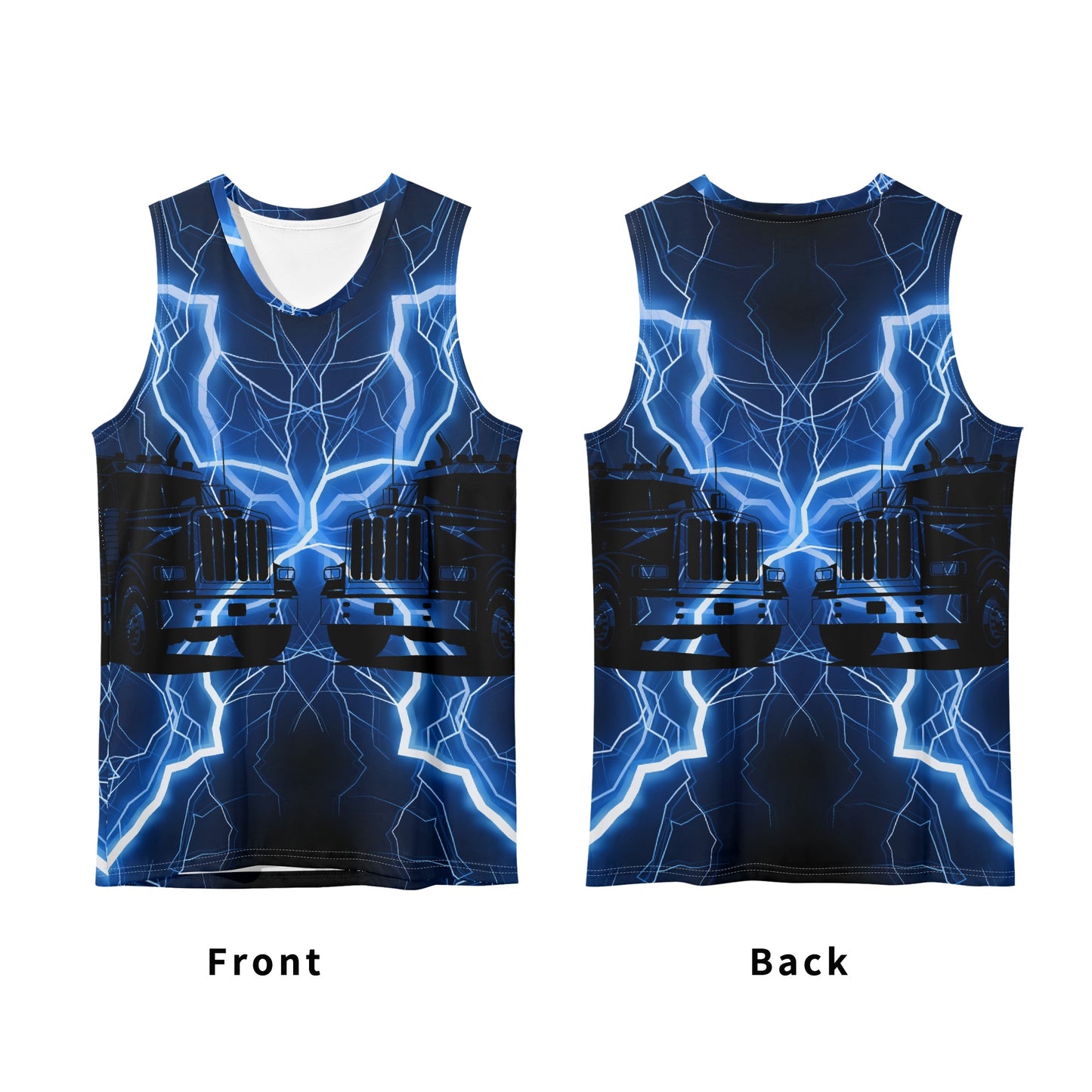 Exclusive Blue Lightning Trucker Mens Loose Fit Sleeveless Tank Top Muscle T-Shirt