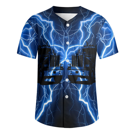 Exclusive Blue Lightning Trucker Mens Short Sleeve Baseball Jersey