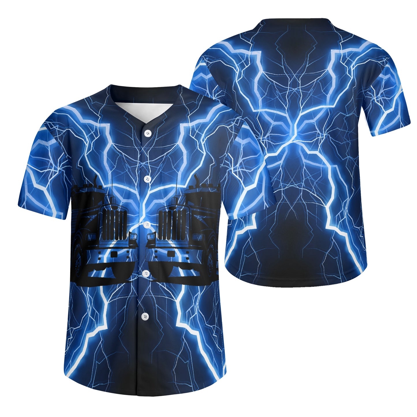 Exclusive Blue Lightning Trucker Mens Short Sleeve Baseball Jersey