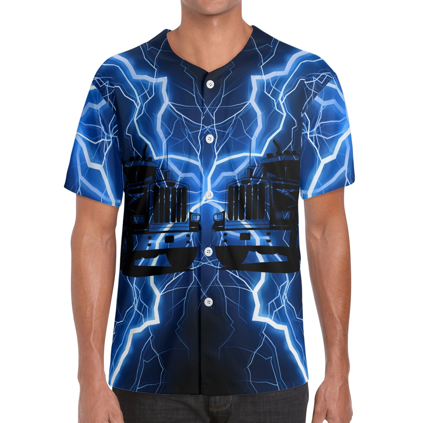 Exclusive Blue Lightning Trucker Mens Short Sleeve Baseball Jersey