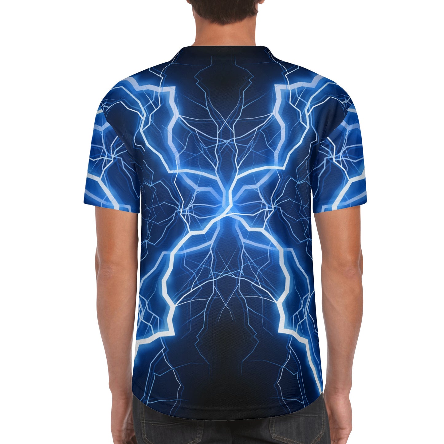 Exclusive Blue Lightning Trucker Mens Short Sleeve Baseball Jersey