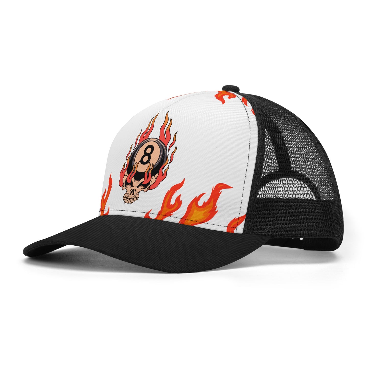 Flaming 8Ball Skull Design Mesh Trucker Hat