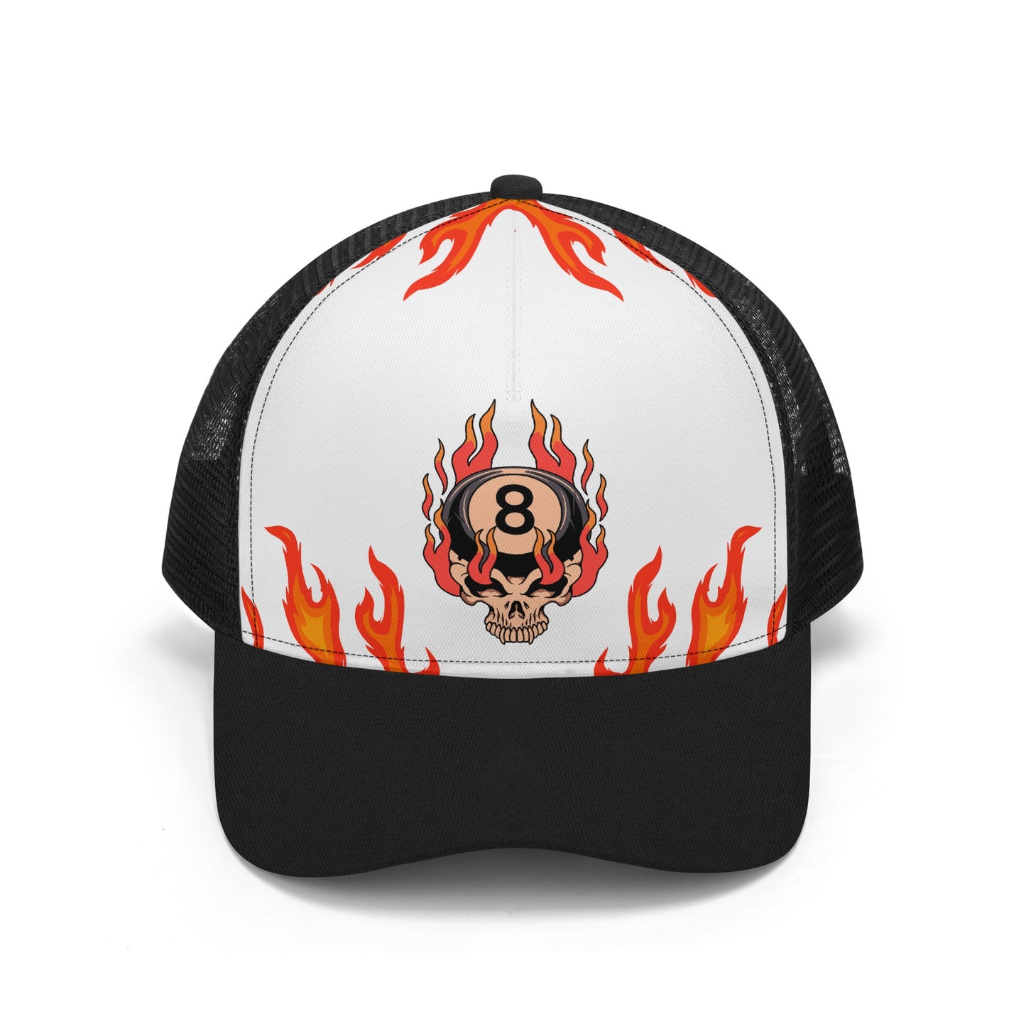 Flaming 8Ball Skull Design Mesh Trucker Hat