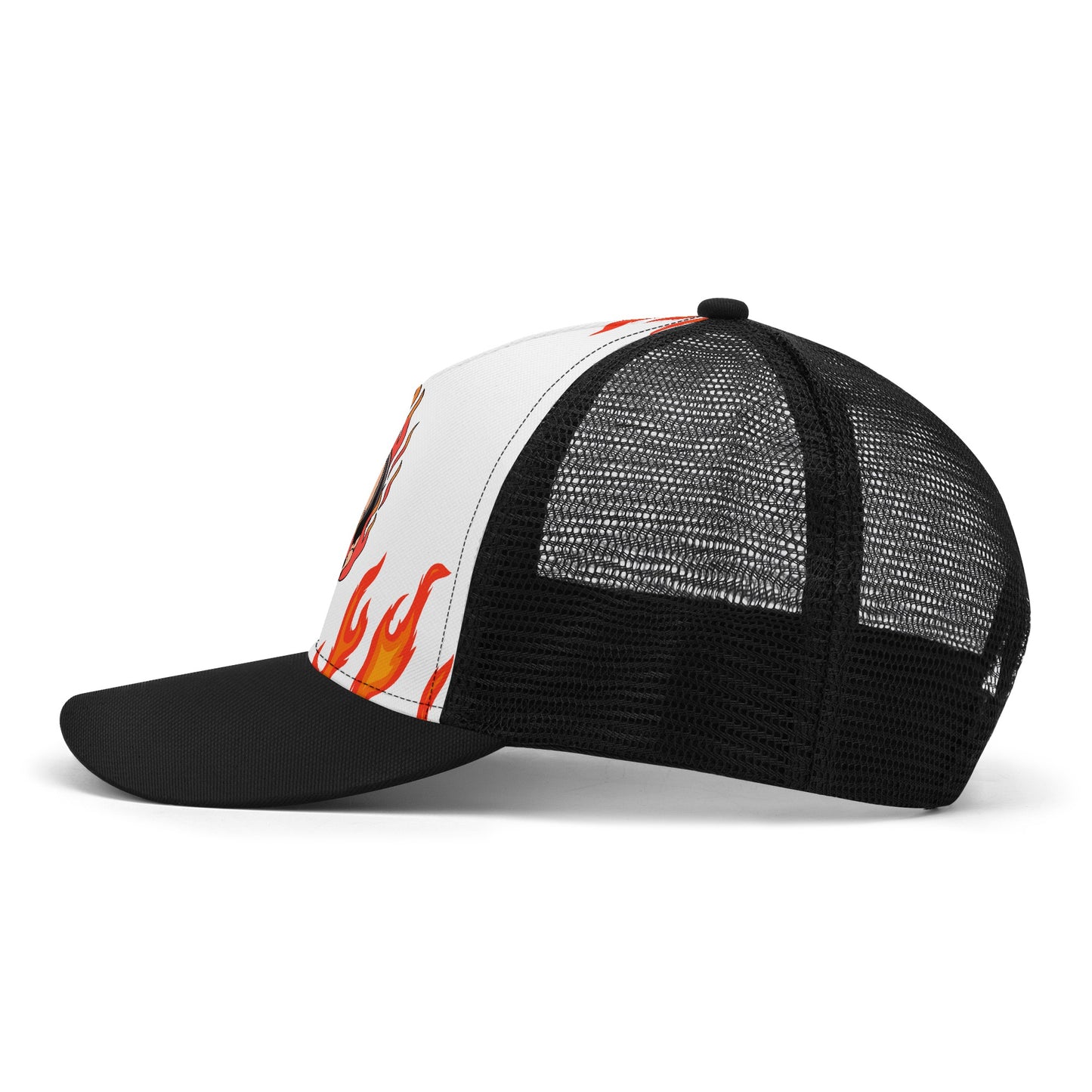 Flaming 8Ball Skull Design Mesh Trucker Hat