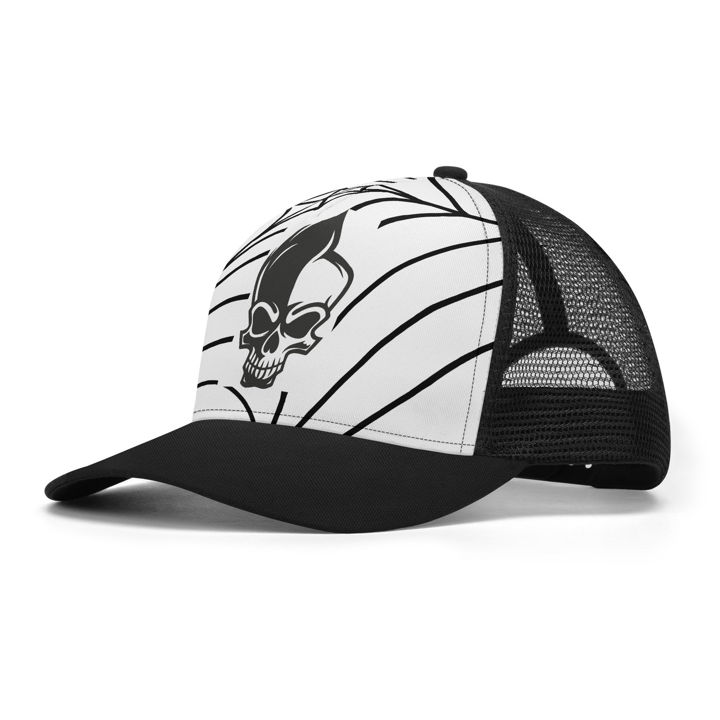 Spiderweb Skull Design Mesh Trucker Hat