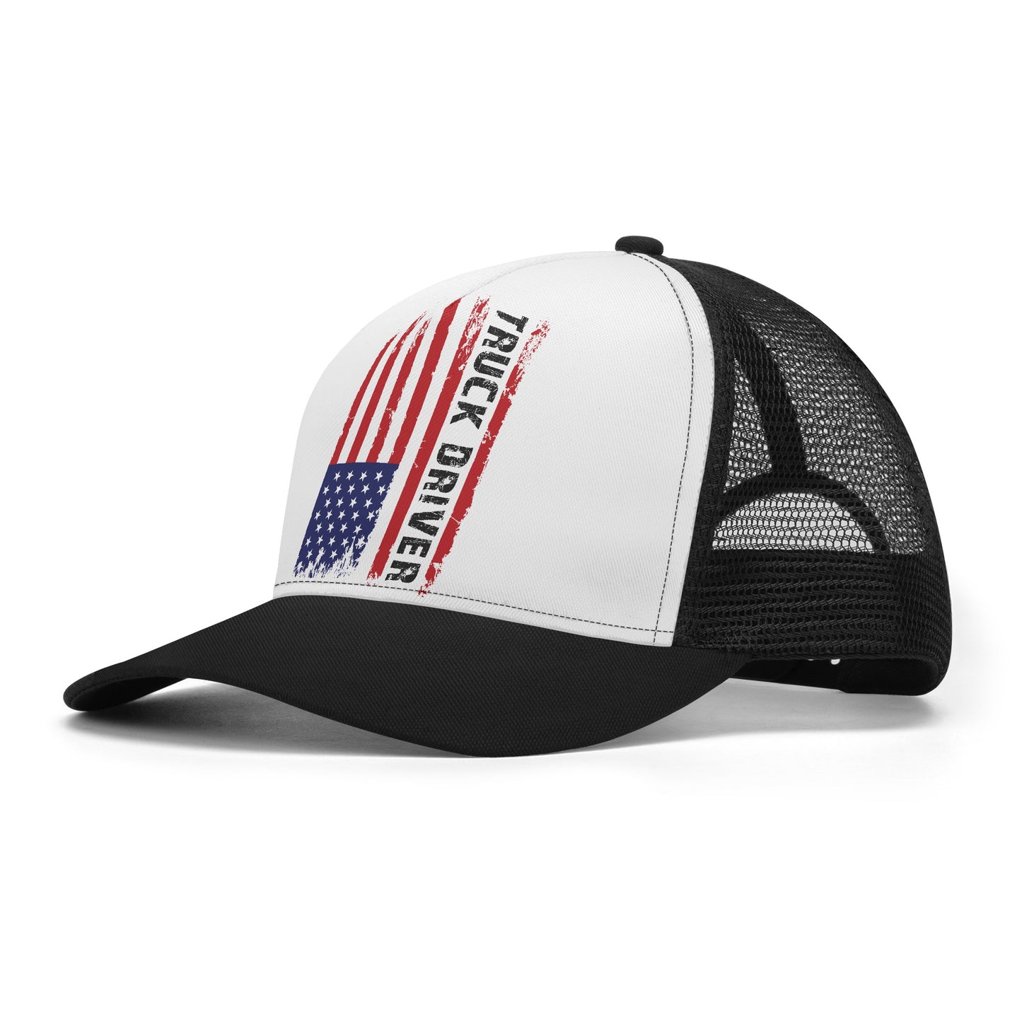 Truck Driver US Flag Design Mesh Trucker Hat