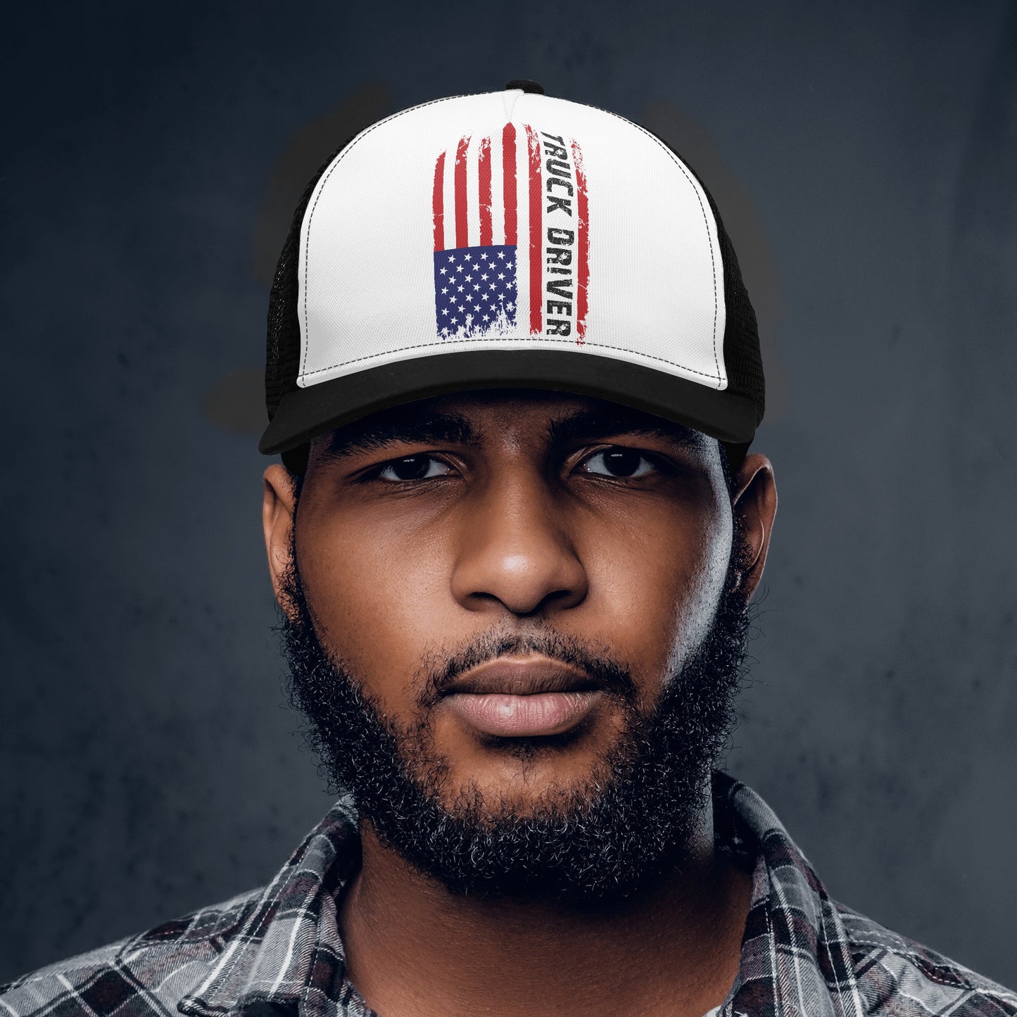 Truck Driver US Flag Design Mesh Trucker Hat