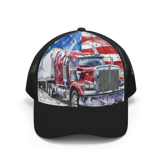 American Semi Truck Design Mesh Trucker Hat