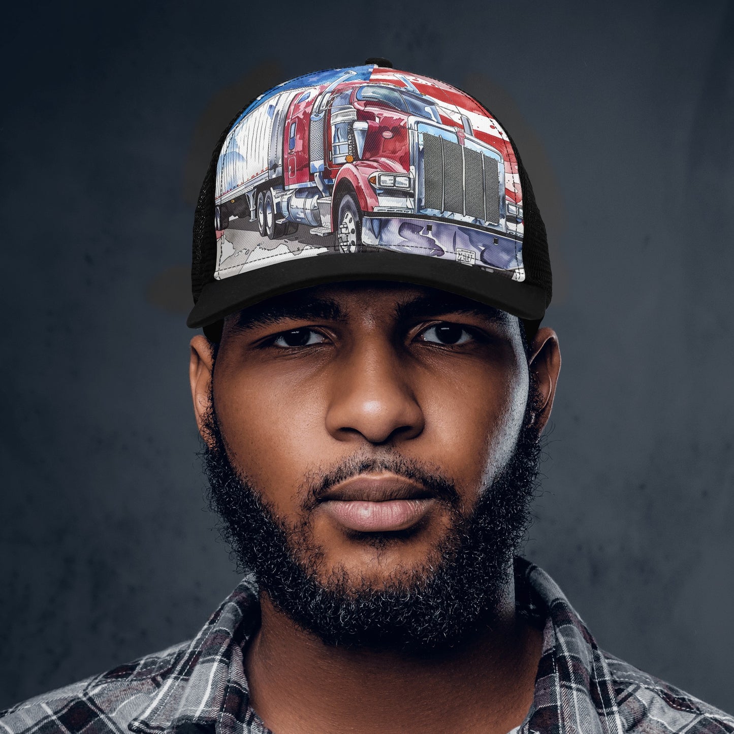 American Semi Truck Design Mesh Trucker Hat