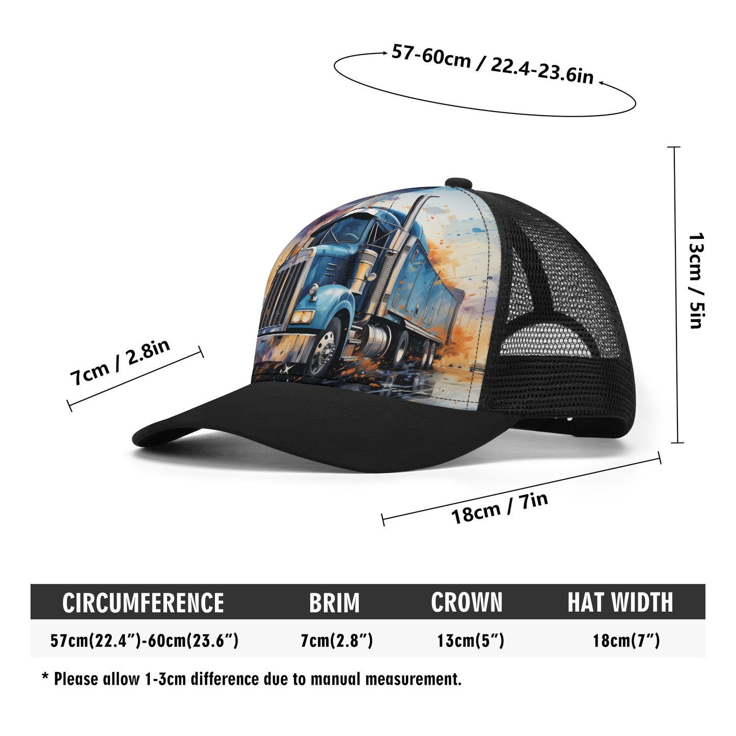 Semi Truck Design Mesh Trucker Hat