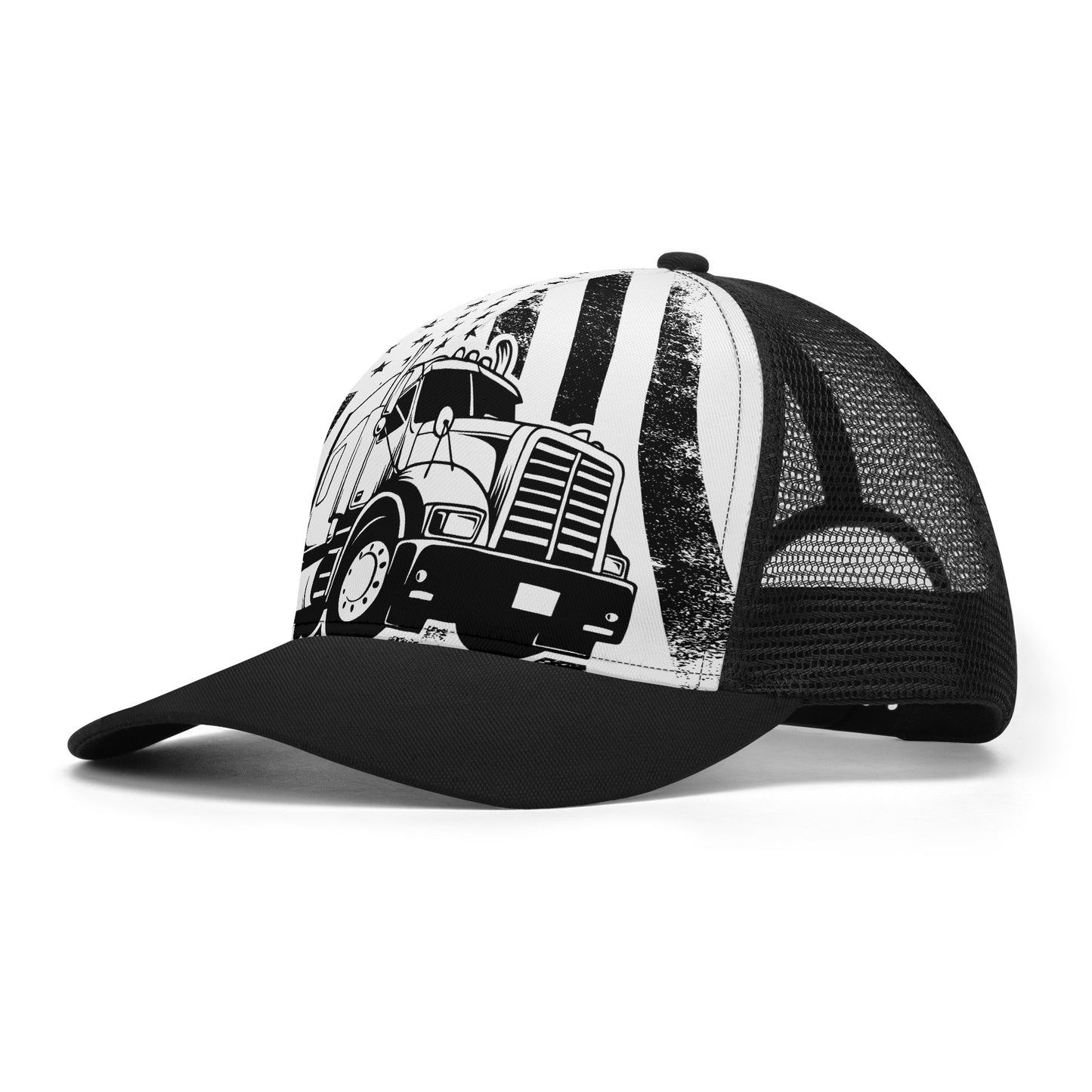 USA Flag Semi Truck Mesh Trucker Hat