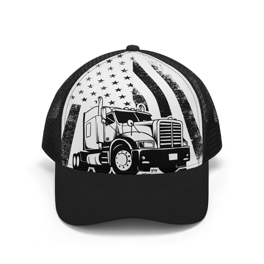 USA Flag Semi Truck Mesh Trucker Hat