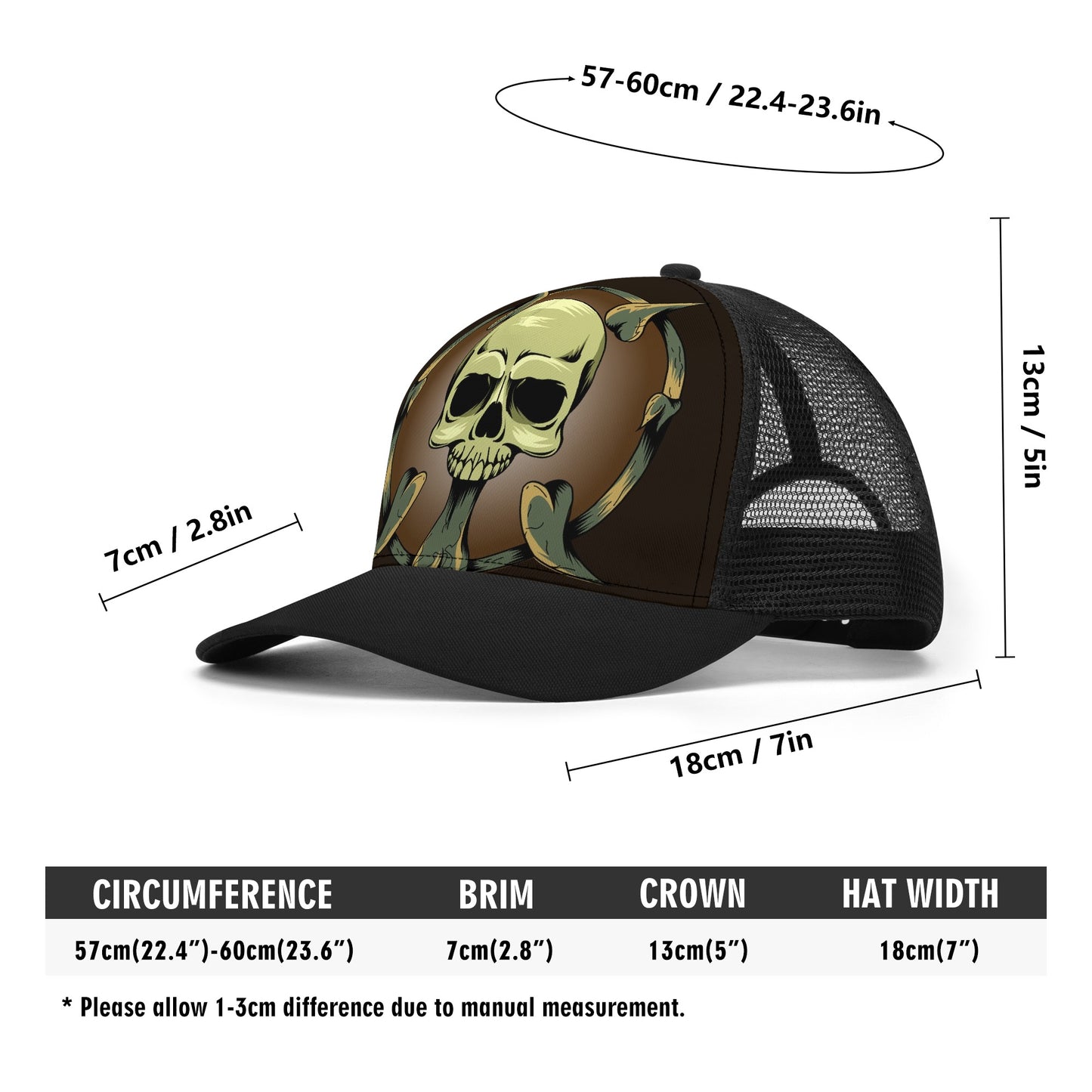 Skull Tattoo Design Mesh Trucker Hat