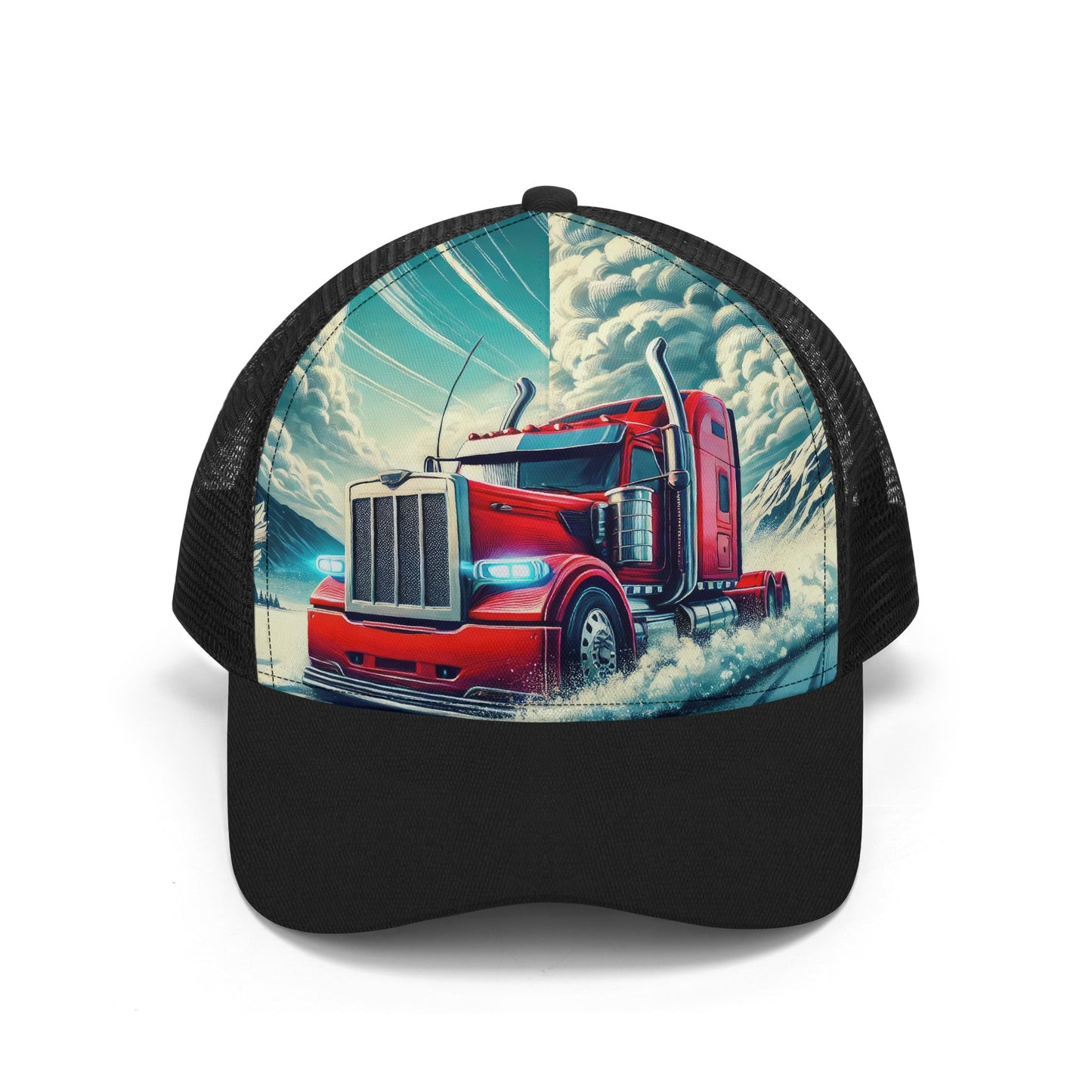 Semi Truck In The Snow Mesh Trucker Hat