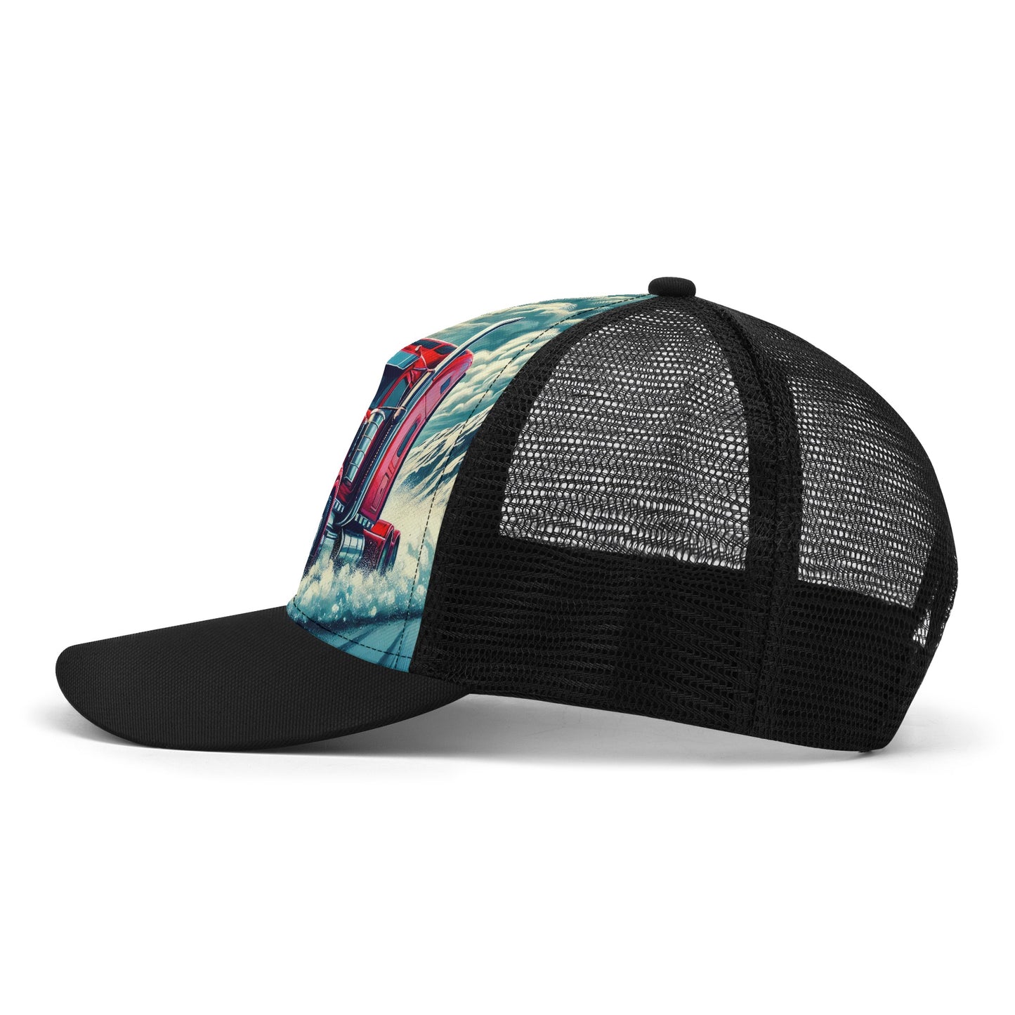 Semi Truck In The Snow Mesh Trucker Hat