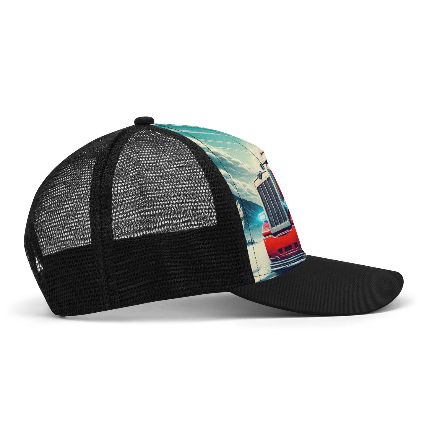 Semi Truck In The Snow Mesh Trucker Hat