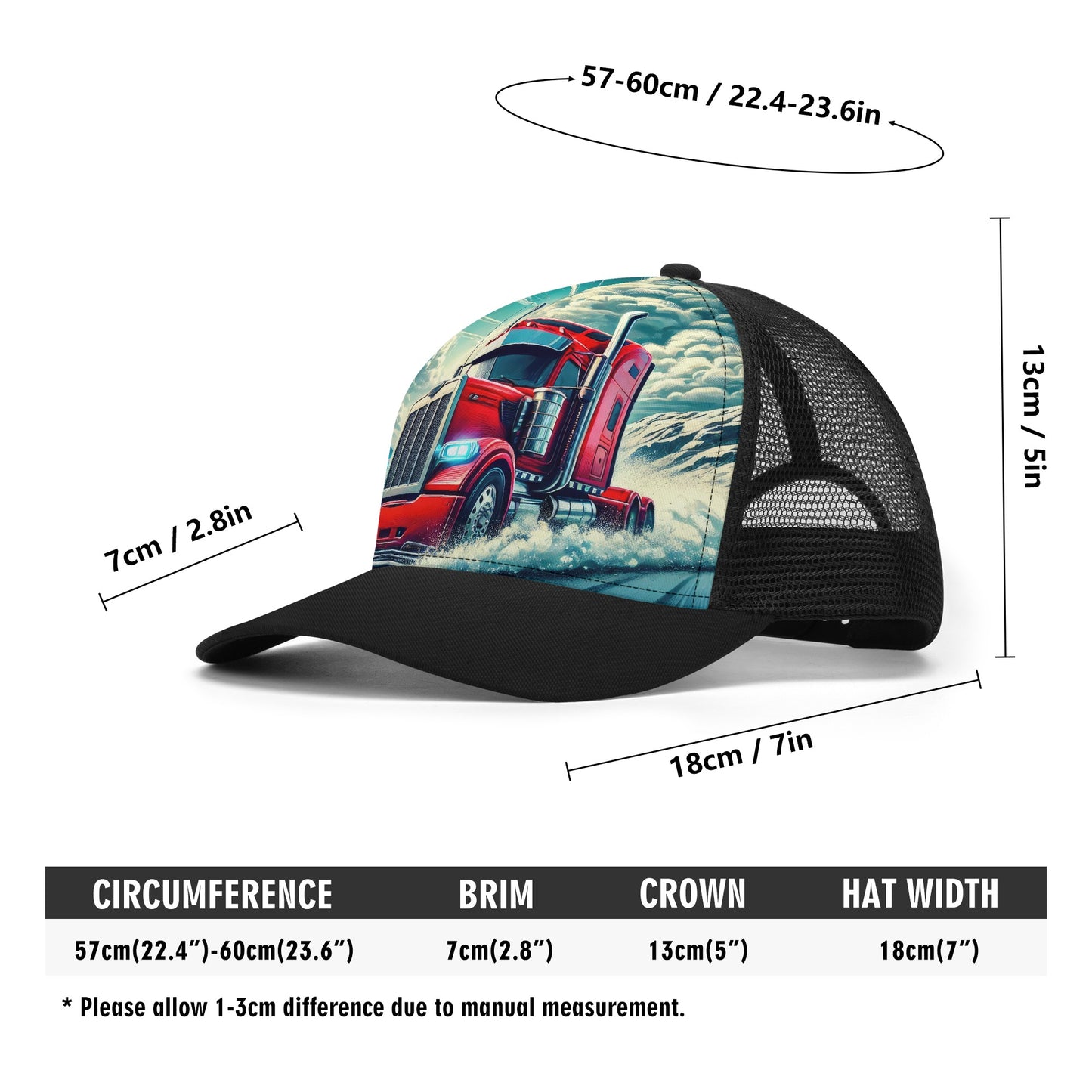 Semi Truck In The Snow Mesh Trucker Hat