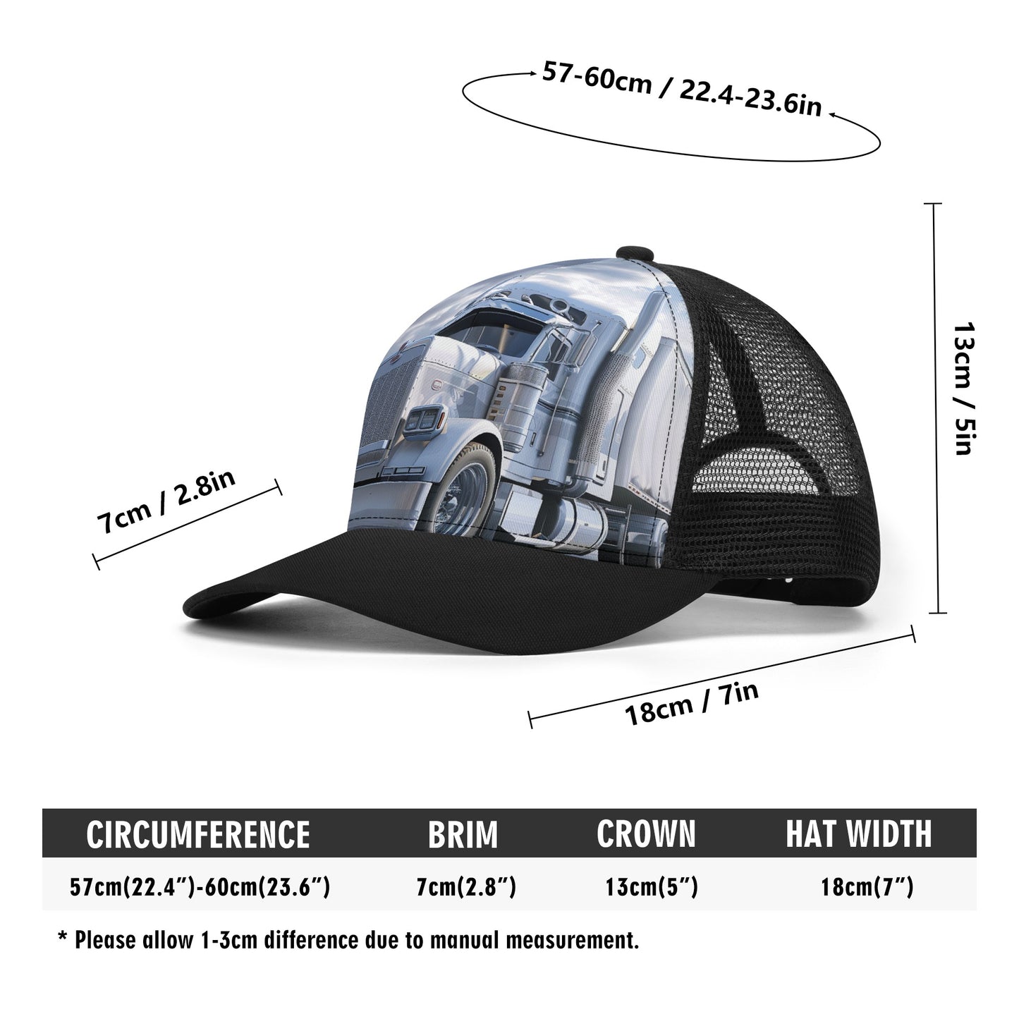 White Semi Truck and Trailer Mesh Trucker Hat