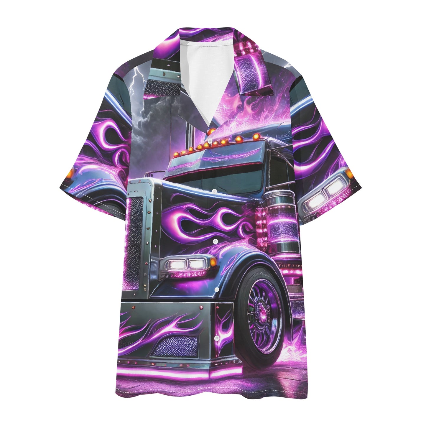 Purple Flames Mens Regular Fit Hawaiian Short Sleeve Shirt and Shorts Set