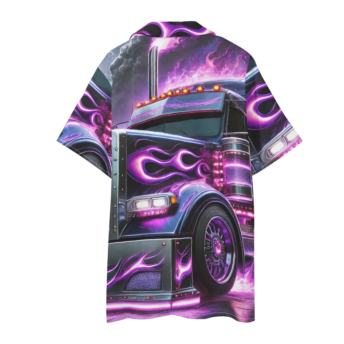 Purple Flames Mens Regular Fit Hawaiian Short Sleeve Shirt and Shorts Set