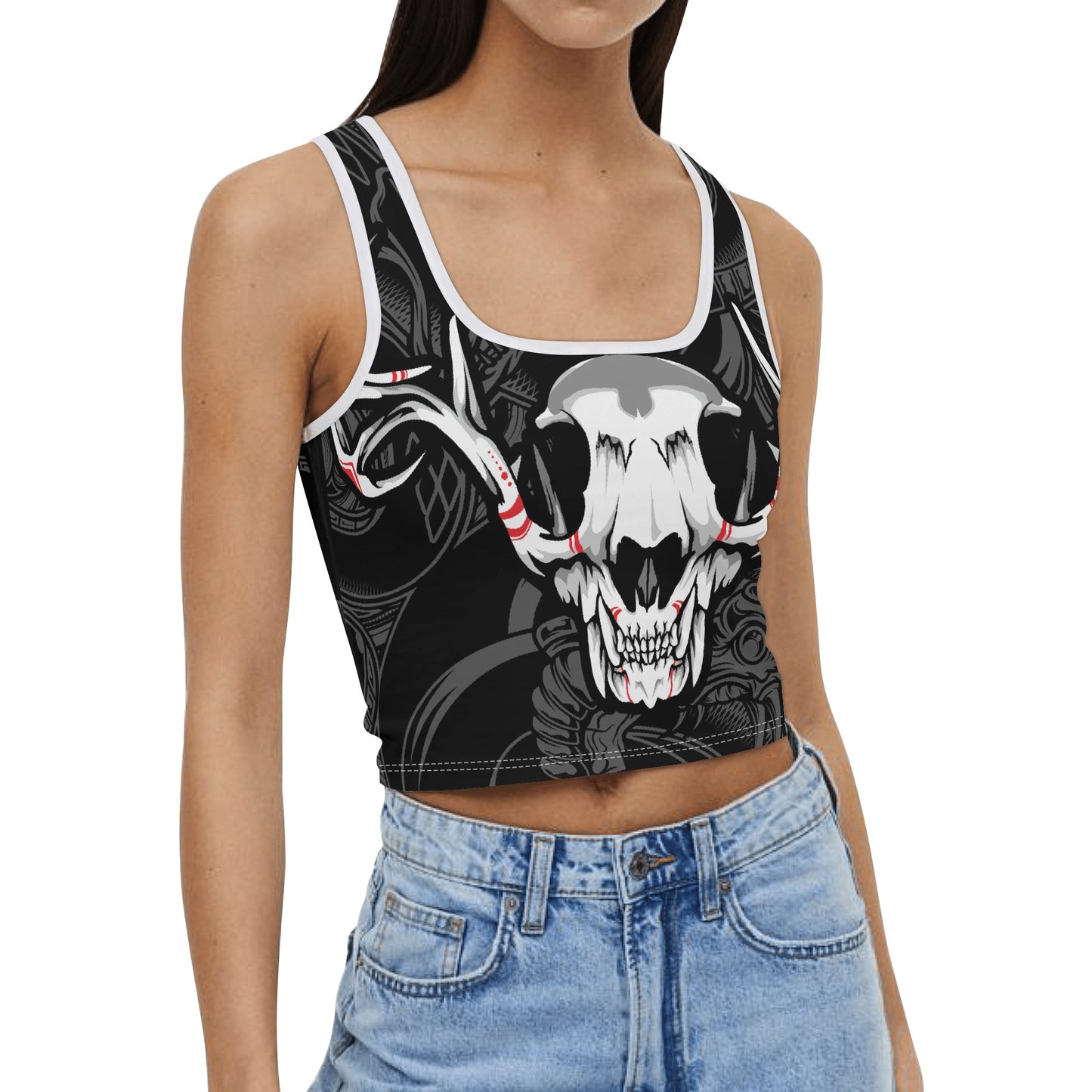 Skull Design Womens Casual Summer Sleeveless Stretch Crop Tank Top Shirts