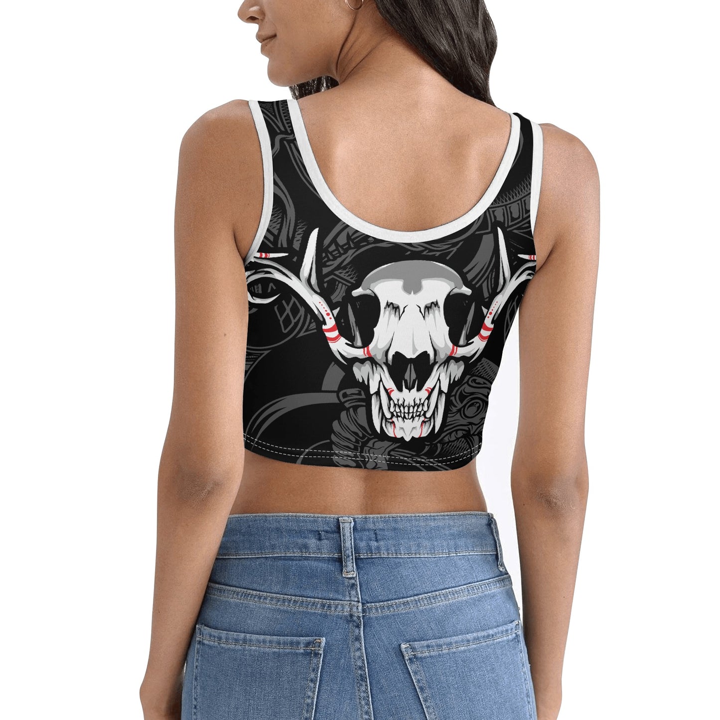 Skull Design Womens Casual Summer Sleeveless Stretch Crop Tank Top Shirts