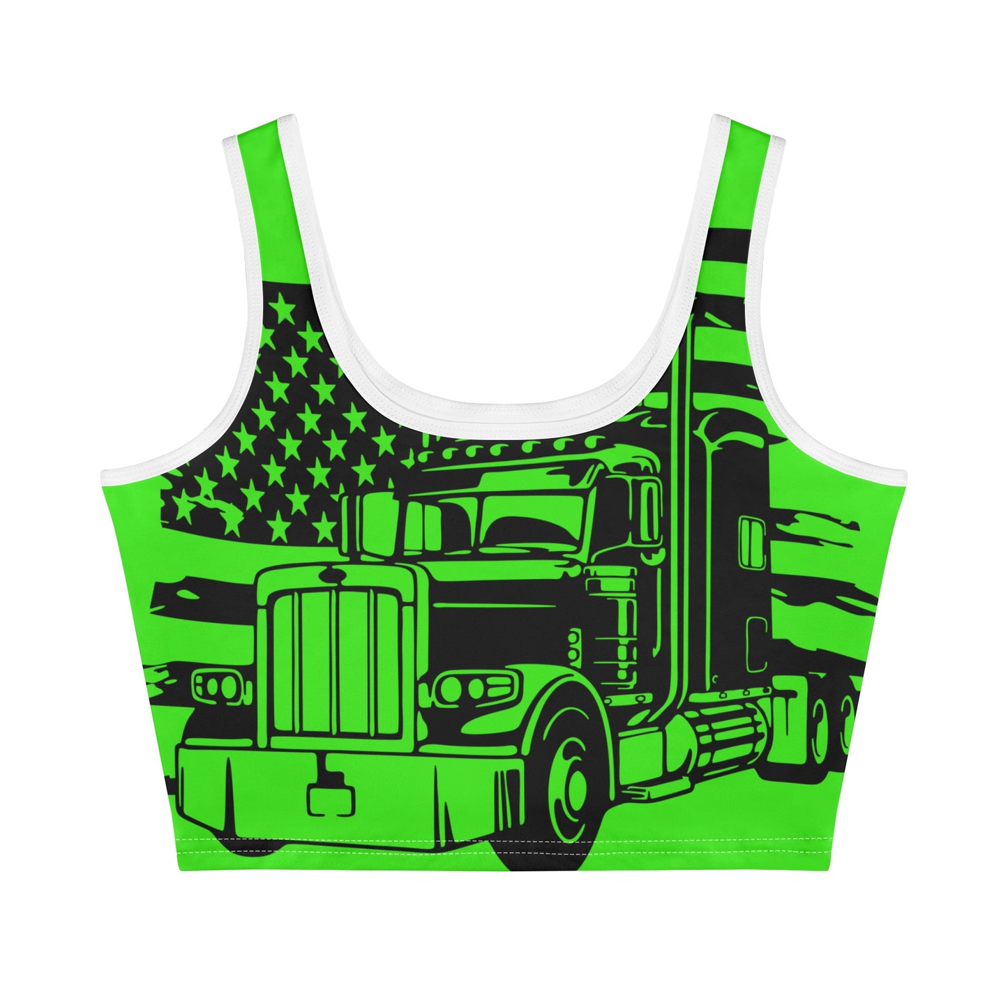 USA Semi Truck Womens Casual Summer Sleeveless Stretch Crop Tank Top Shirt