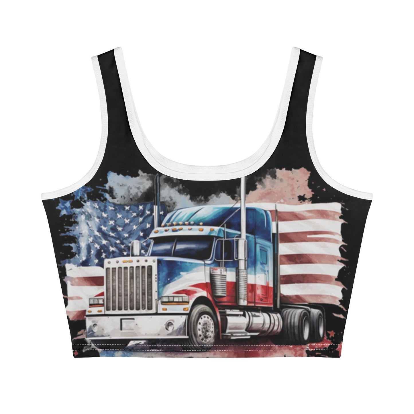 USA Semi Truck Womens Casual Summer Sleeveless Stretch Crop Tank Top Shirts