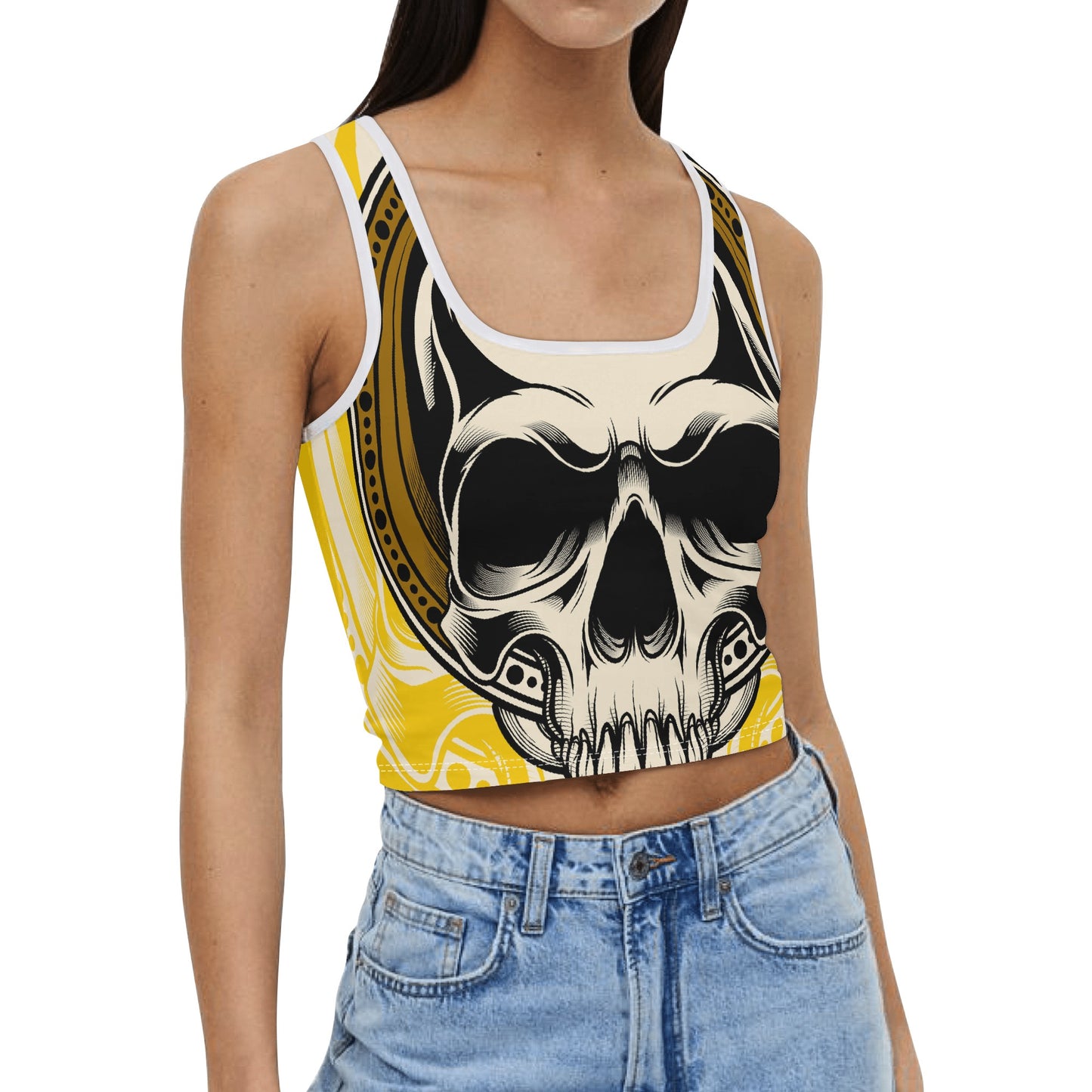 Skull Design Womens Casual Summer Sleeveless Stretch Crop Tank Top Shirts