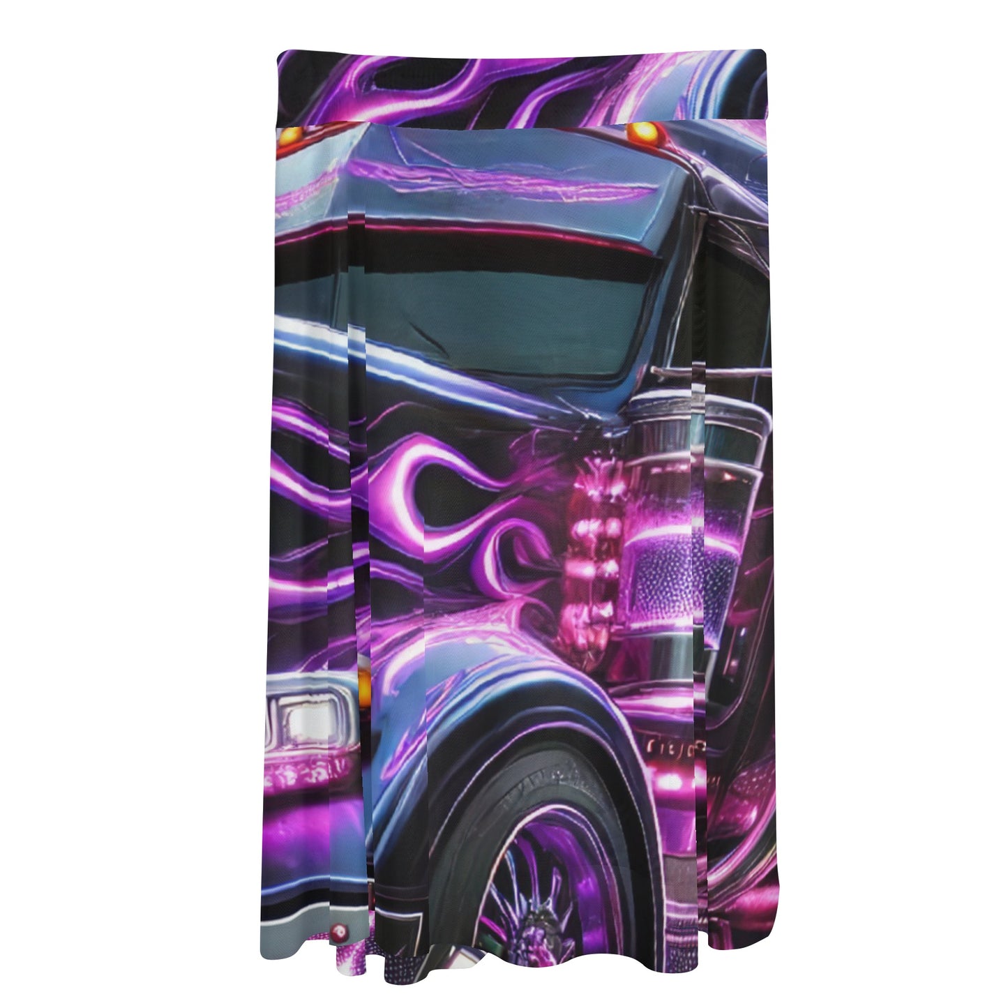 Purple Flames Semi Truck Design Womens Swimsuit Cover Up Ruffle Tie Side Beach Sarong Wrap Maxi Skirt