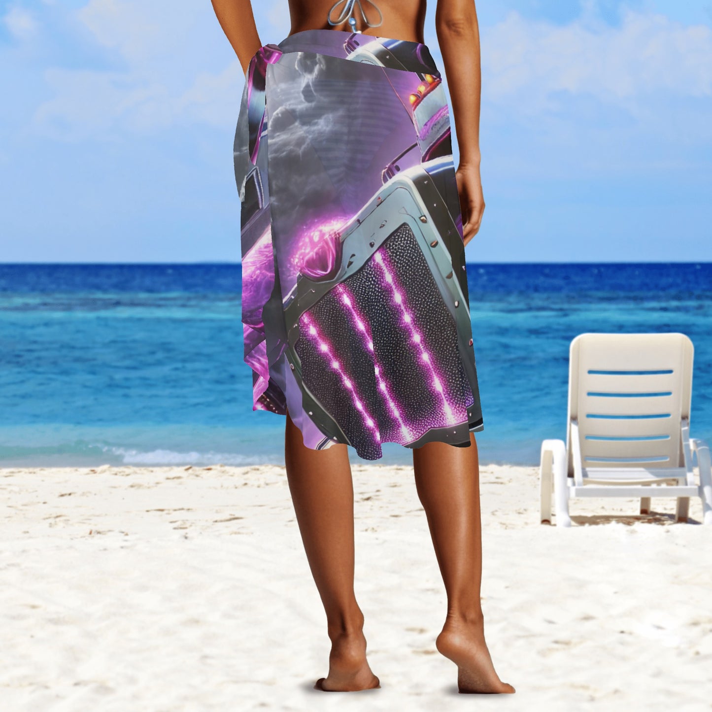 Purple Flames Semi Truck Design Womens Swimsuit Cover Up Ruffle Tie Side Beach Sarong Wrap Maxi Skirt