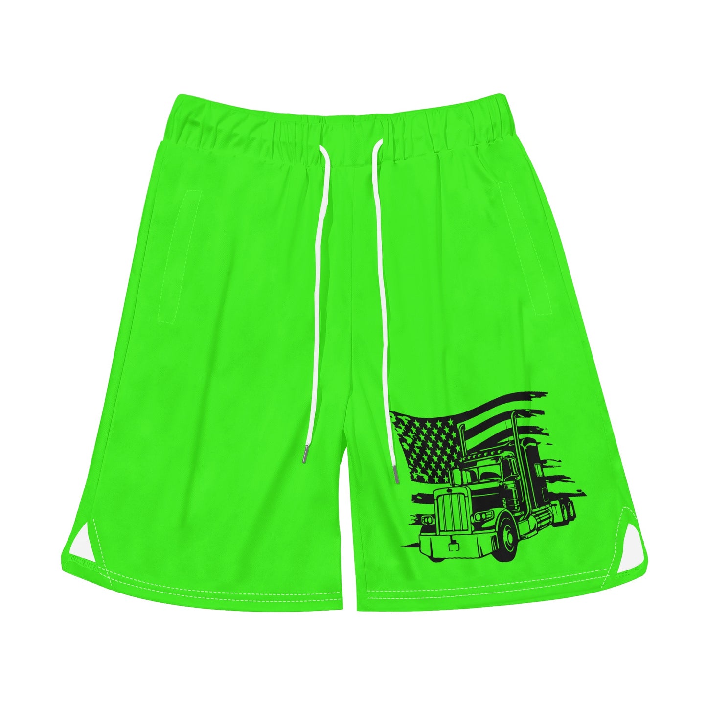 Florescent Green USA Semi Truck Mens Basketball Mesh Shorts Sea Life Swim Trunks