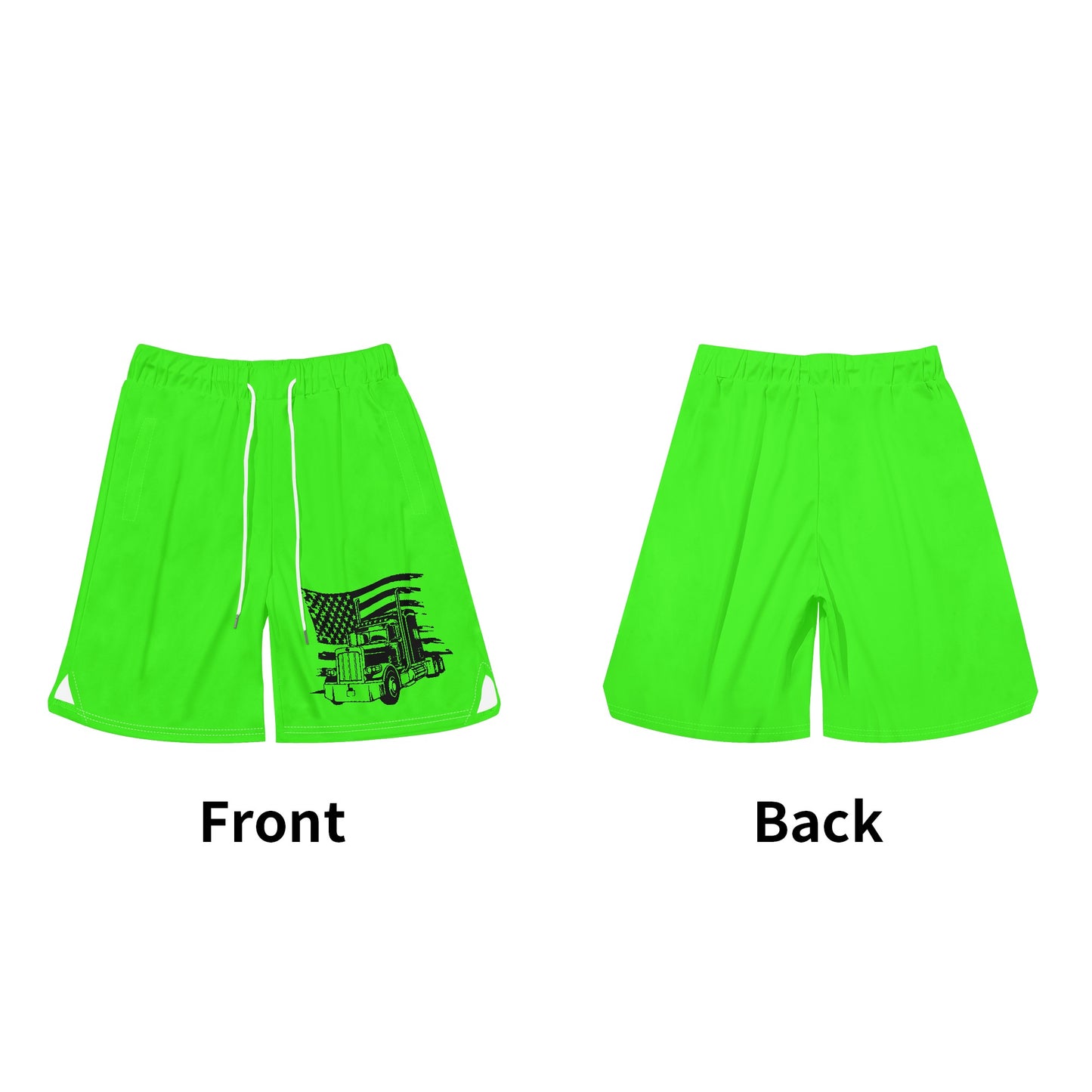 Florescent Green USA Semi Truck Mens Basketball Mesh Shorts Sea Life Swim Trunks