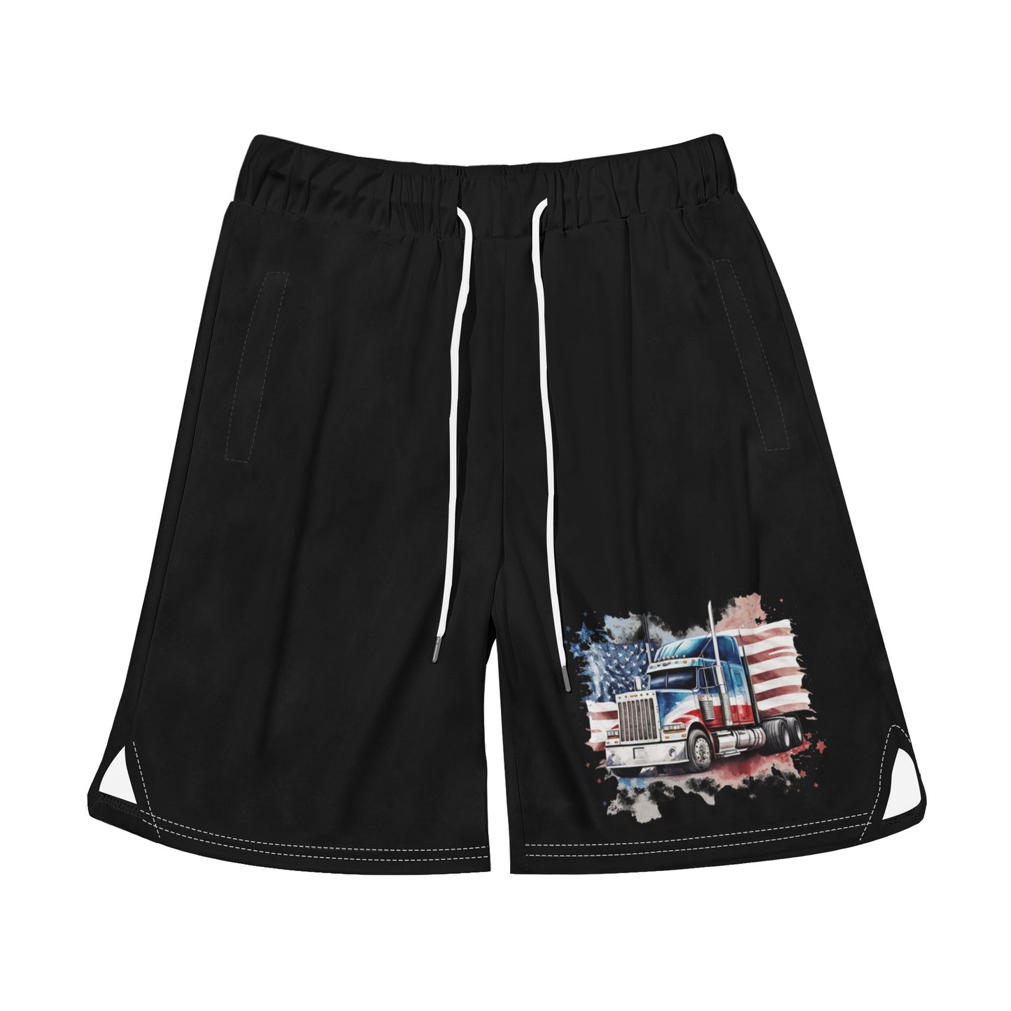 Black USA Semi Truck Mens Basketball Mesh Shorts Sea Life Swim Trunks