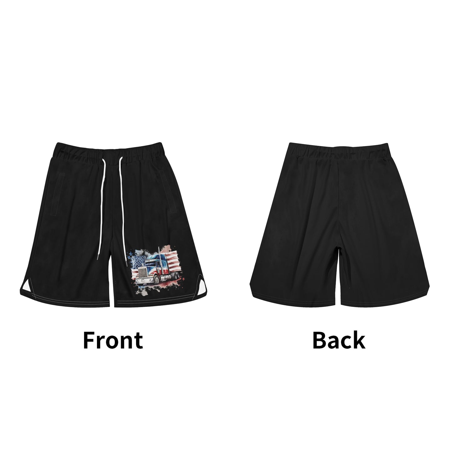 Black USA Semi Truck Mens Basketball Mesh Shorts Sea Life Swim Trunks