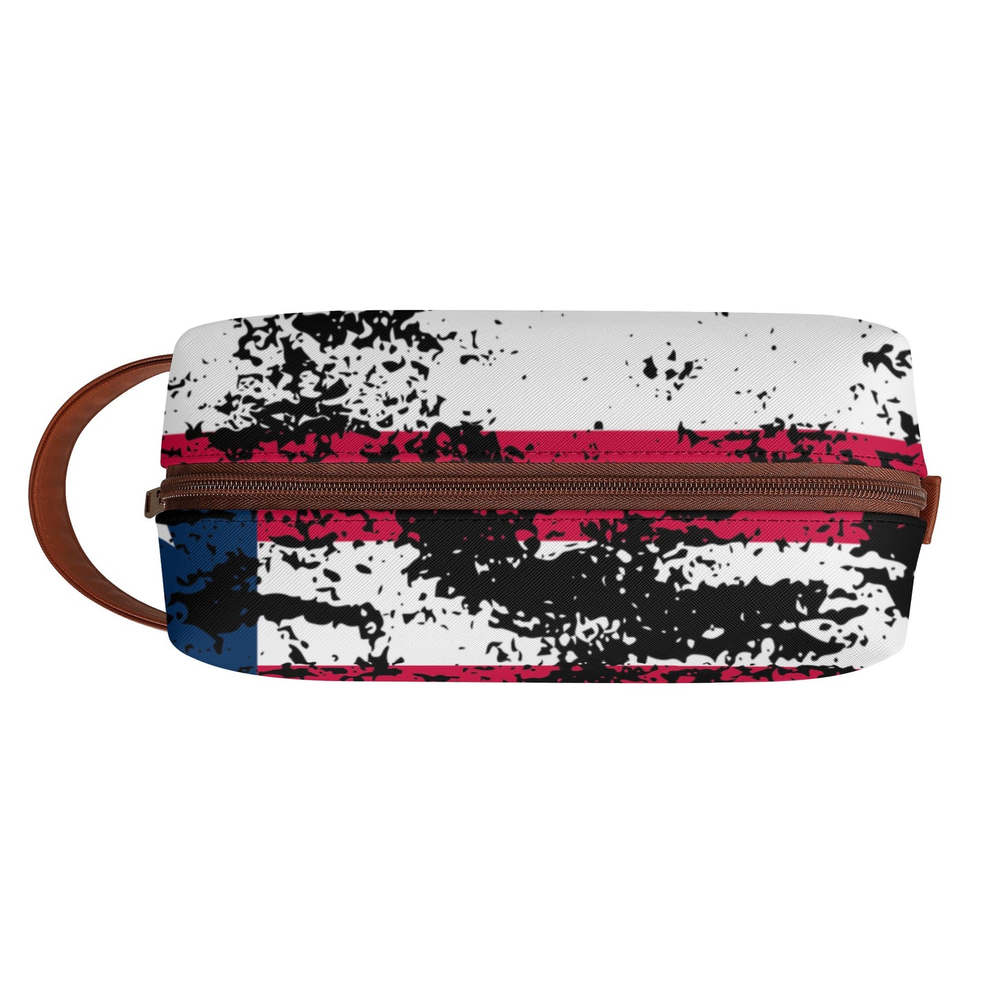 USA Flag Travel PU Leather Toiletry Bag Makeup Cosmetics Organizer