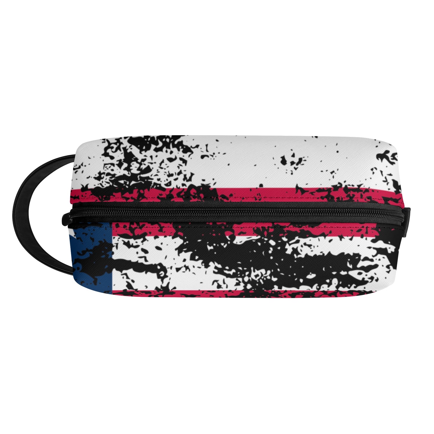 USA Flag Travel PU Leather Toiletry Bag Makeup Cosmetics Organizer