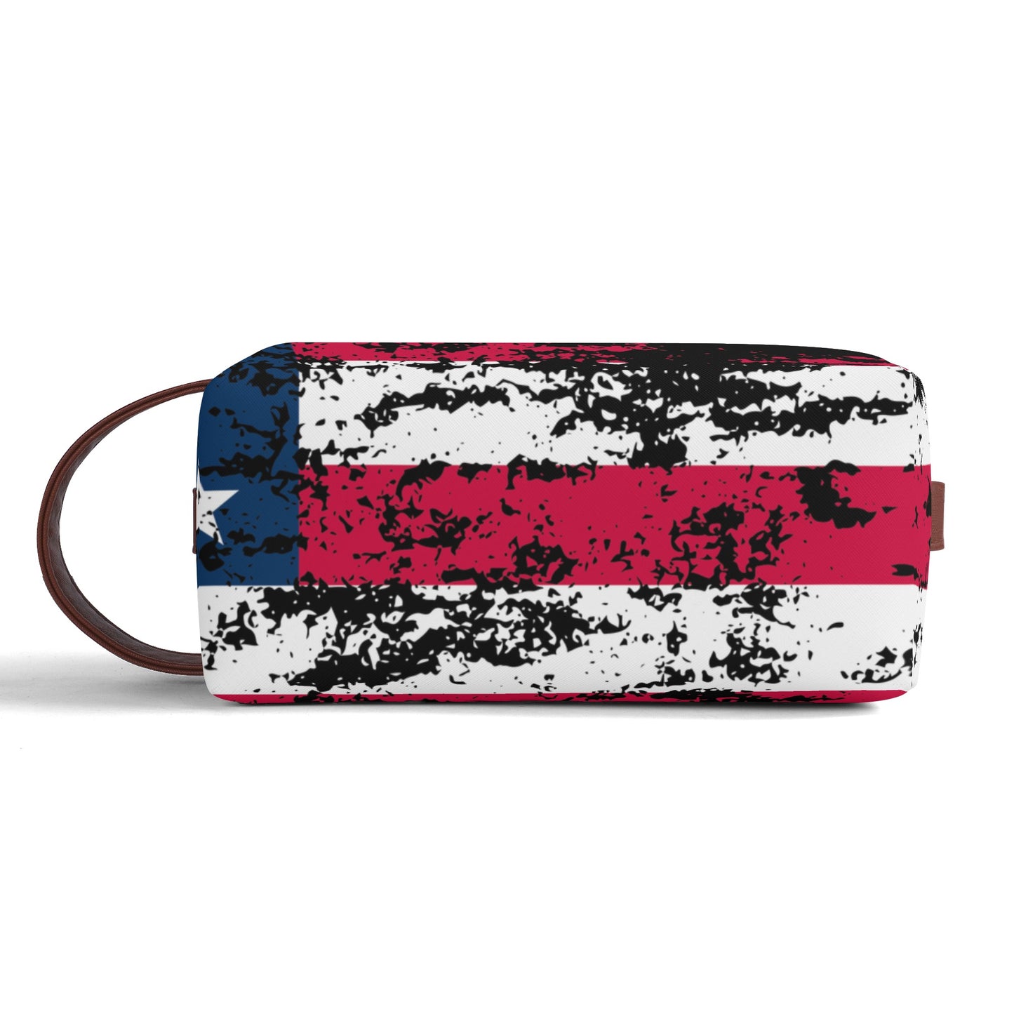 USA Flag Travel PU Leather Toiletry Bag Makeup Cosmetics Organizer