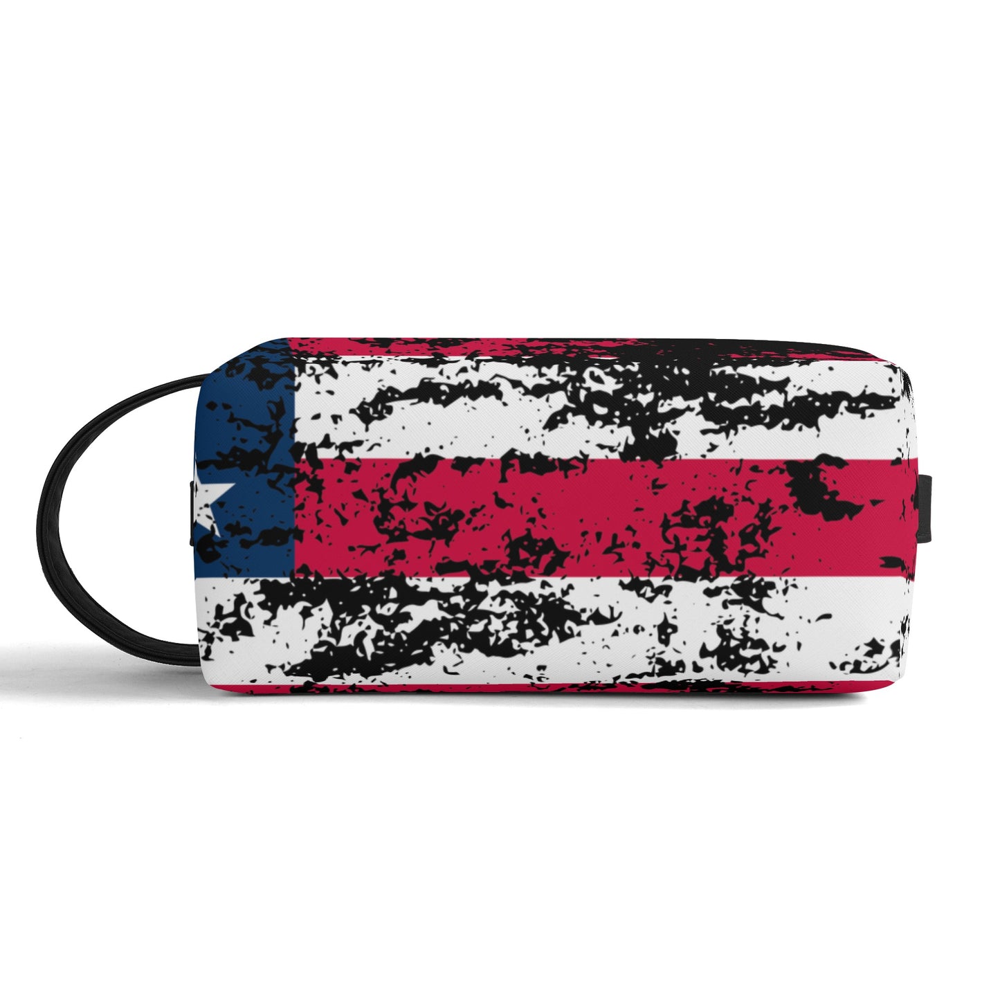 USA Flag Travel PU Leather Toiletry Bag Makeup Cosmetics Organizer