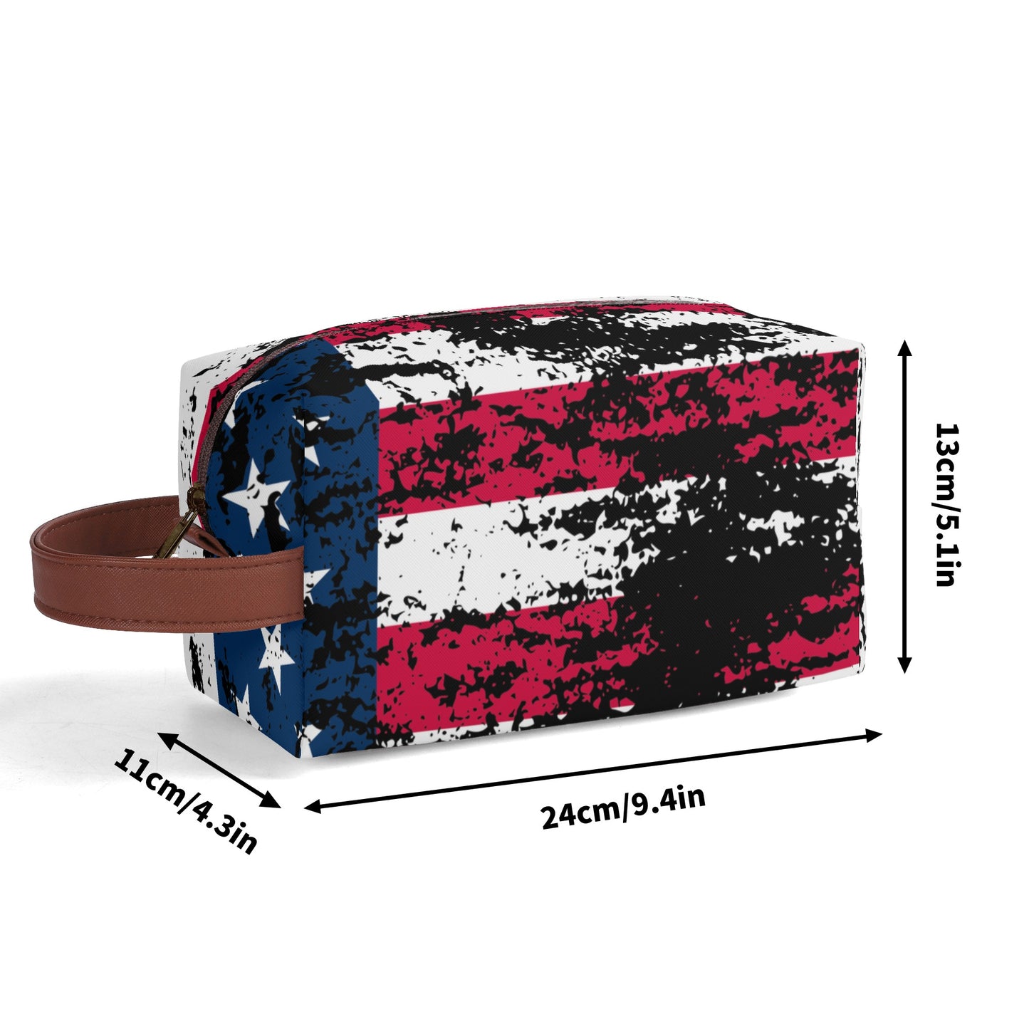 USA Flag Travel PU Leather Toiletry Bag Makeup Cosmetics Organizer